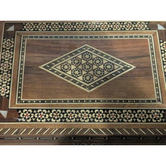 Vintage Marquetry Intricate Inlay Wood Box Trinket Jewelry Handmade - Picture 2 of 12